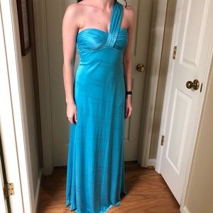 Aqua blue one strap prom dress